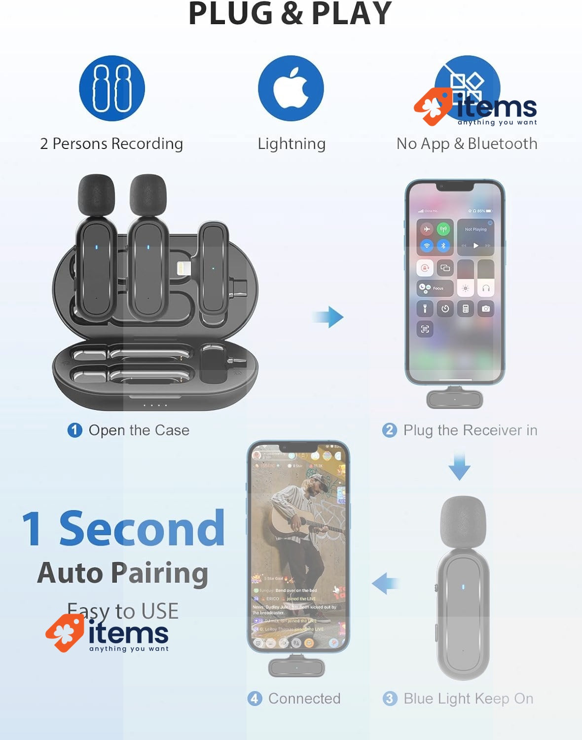 Gimpro Microphone with Charging Case Black MC1X(A) or Vlog Tiktok -iPad-iPhone