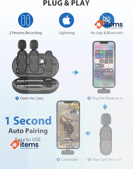 Gimpro Microphone with Charging Case Black MC1X(A) or Vlog Tiktok -iPad-iPhone