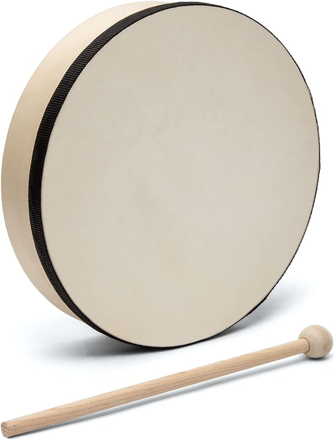 World Rhythm HD-6-BK Hand Drum - Beater Included - Authentic Goatskin Head