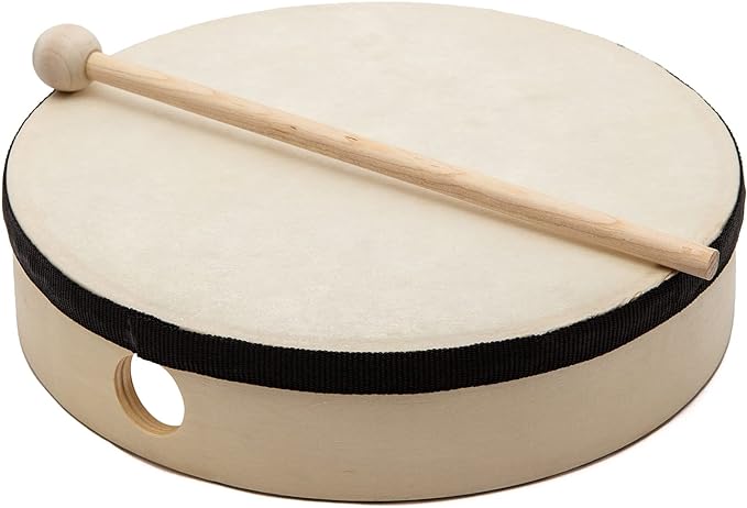 World Rhythm HD-6-BK Hand Drum - Beater Included - Authentic Goatskin Head