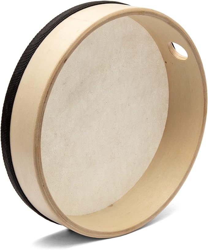 World Rhythm HD-6-BK Hand Drum - Beater Included - Authentic Goatskin Head