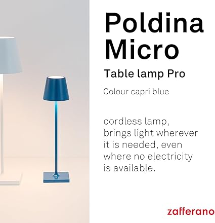 Zafferano, Poldina Micro Lamp, Rechargeable Cordless Table Lamp Capri Blue