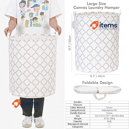 Sea Team 19.7in Cotton Fabric Folding Laundry Hamper Bucket/Basket, Waterproof