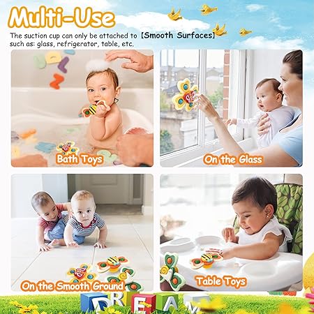 Bath Toys 3 Pieces Suction Cup Spinning Top Bath Rattle Toy for Babies 18+