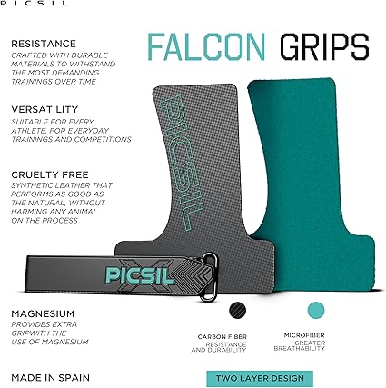 PICSIL Falcon Grips, Tough & Resistant Workout Grips Unisex Black