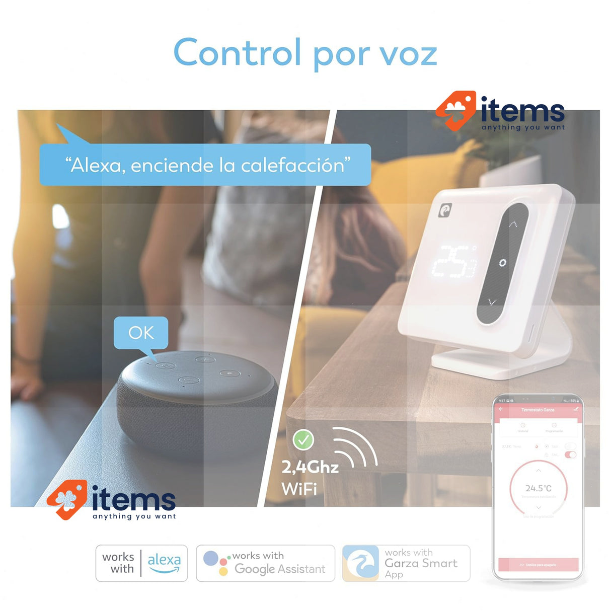 Garza Smart Wi-Fi Thermostat for Boiler & Heater with Adapter White, 100x100x19