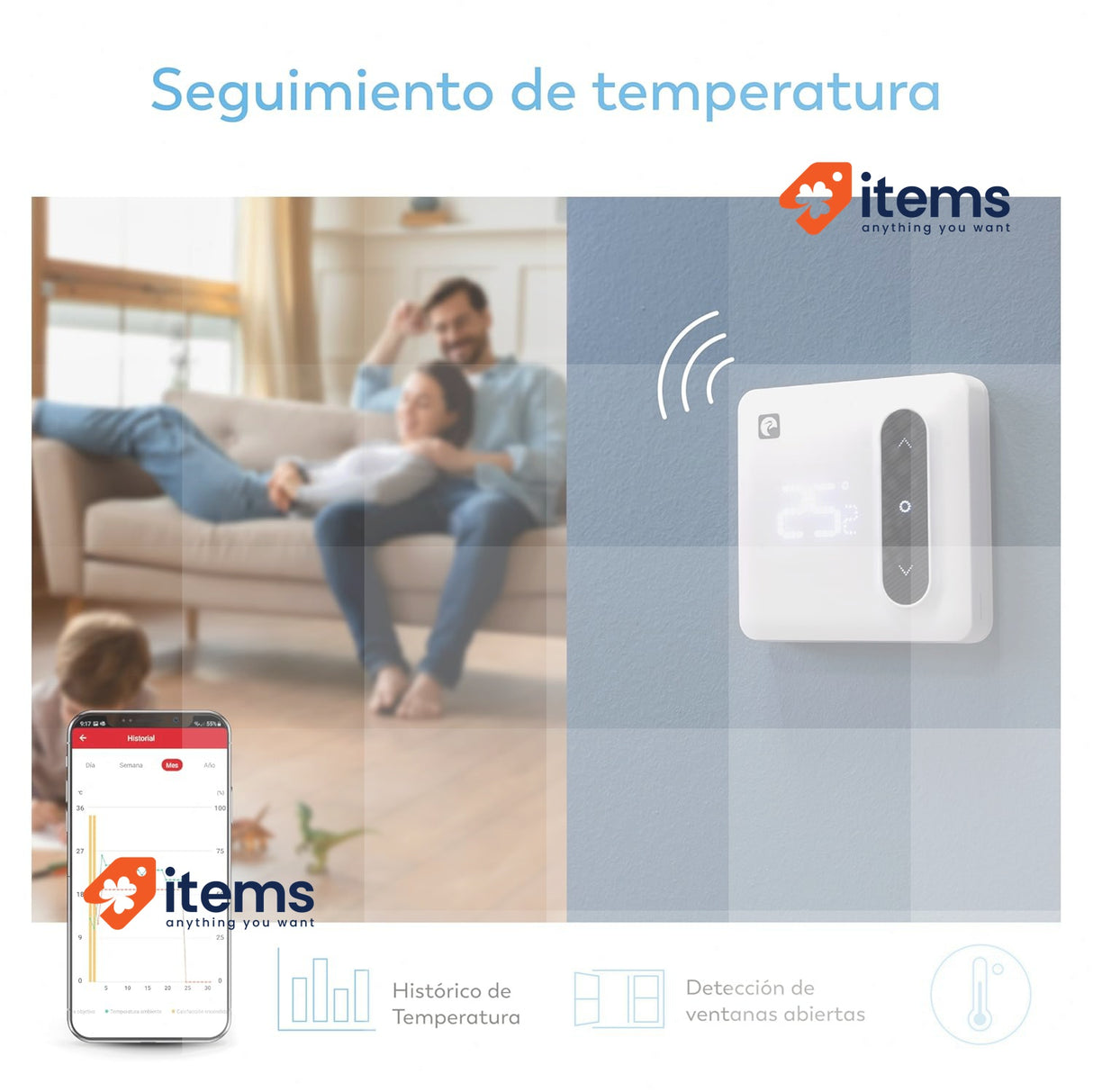Garza Smart Wi-Fi Thermostat for Boiler & Heater with Adapter White, 100x100x19