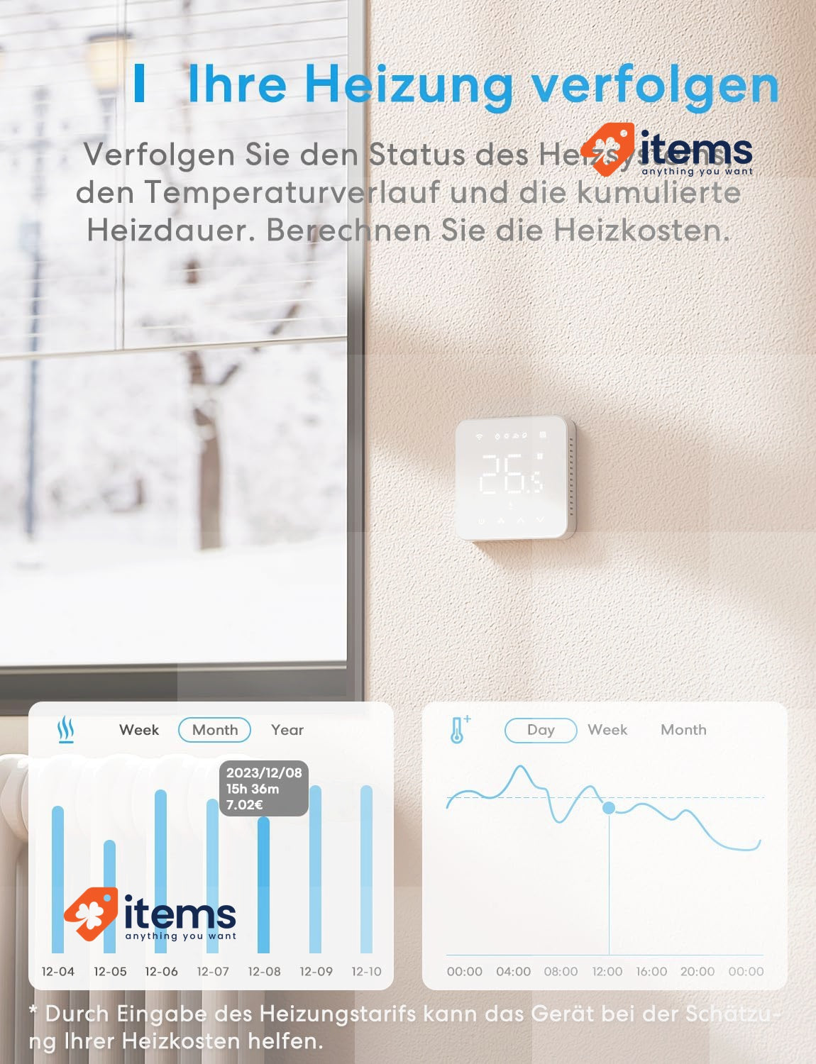 Meross WiFi Smart Thermostat for Boilers, Wall Heating Thermostat