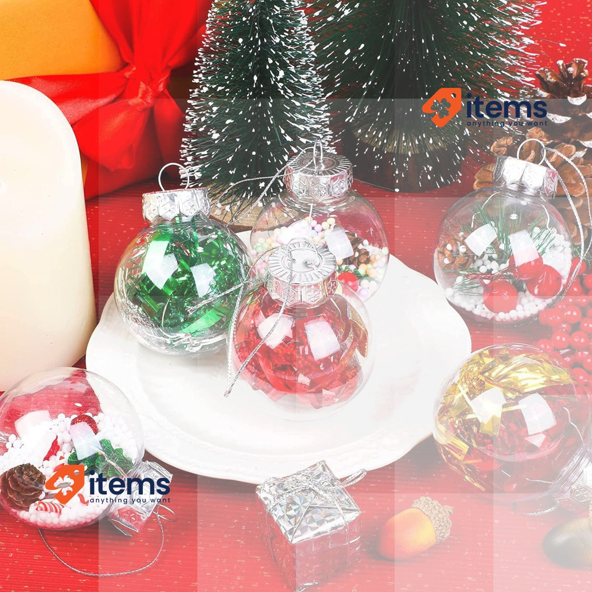 YeahBoom 20 x Clear Plastic Fillable DIY Christmas Baubles, 6 cm