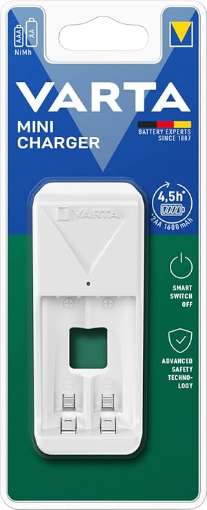 Varta Mini Charger for 2 AA Rechargeable Batteries White