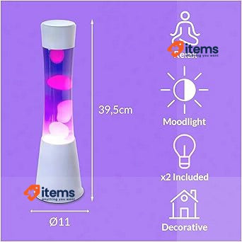 "FISURA - Purple and White Lava Lamp" White Base, Purple Liquid and White Spare