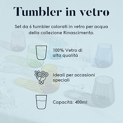 Livellara Milano Tumbler 400 ml Glass, Set of 6 Turquoise