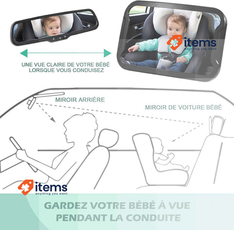 Vinabo 360° Baby Car Mirror - Shatterproof Rear Seat Mirror, Big Essentials View