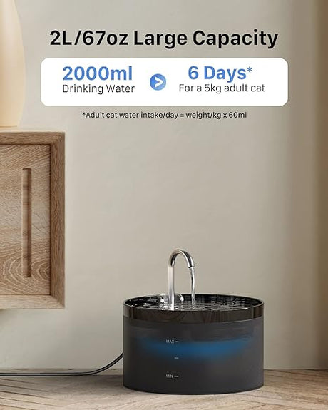 GIOTOHUN Cat Water Fountain for Drinking 2 Liter Black