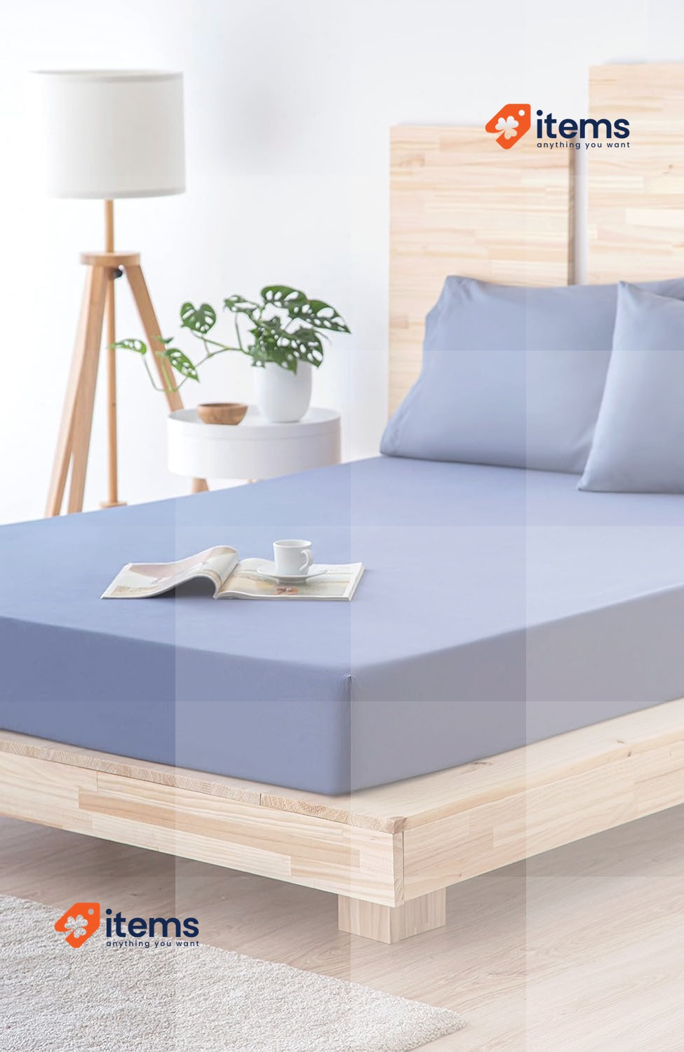 Todocama Fitted sheet microfibre, 160 x 190/200 cm, Greyish Blue Todocama