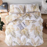 Jemiipee Duvet Cover Set 220 x 240 cm with Tropical Gold Leaves Design