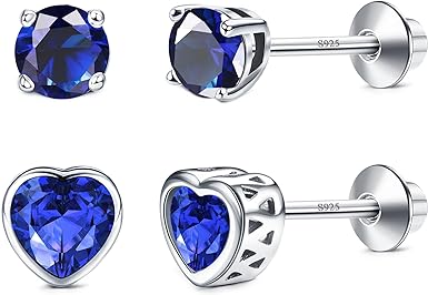 Diamday 925 Sterling Silver Earrings for Women Girls Cubic Round/Heart