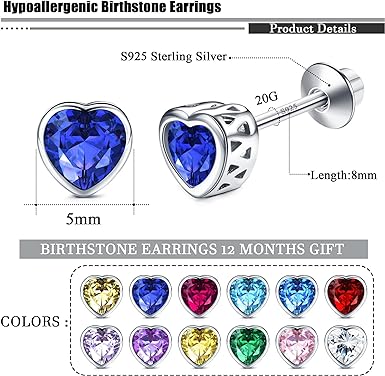 Diamday 925 Sterling Silver Earrings for Women Girls Cubic Round/Heart