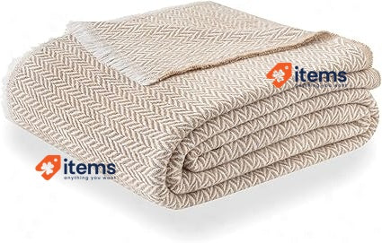 Todocama Extra Soft Cotton Blanket Sofa Quilt, Bed Cover, 230x240cm, Sand Beige