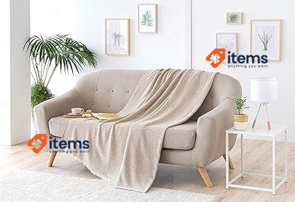 Todocama Extra Soft Cotton Blanket Sofa Quilt, Bed Cover, 230x240cm, Sand Beige