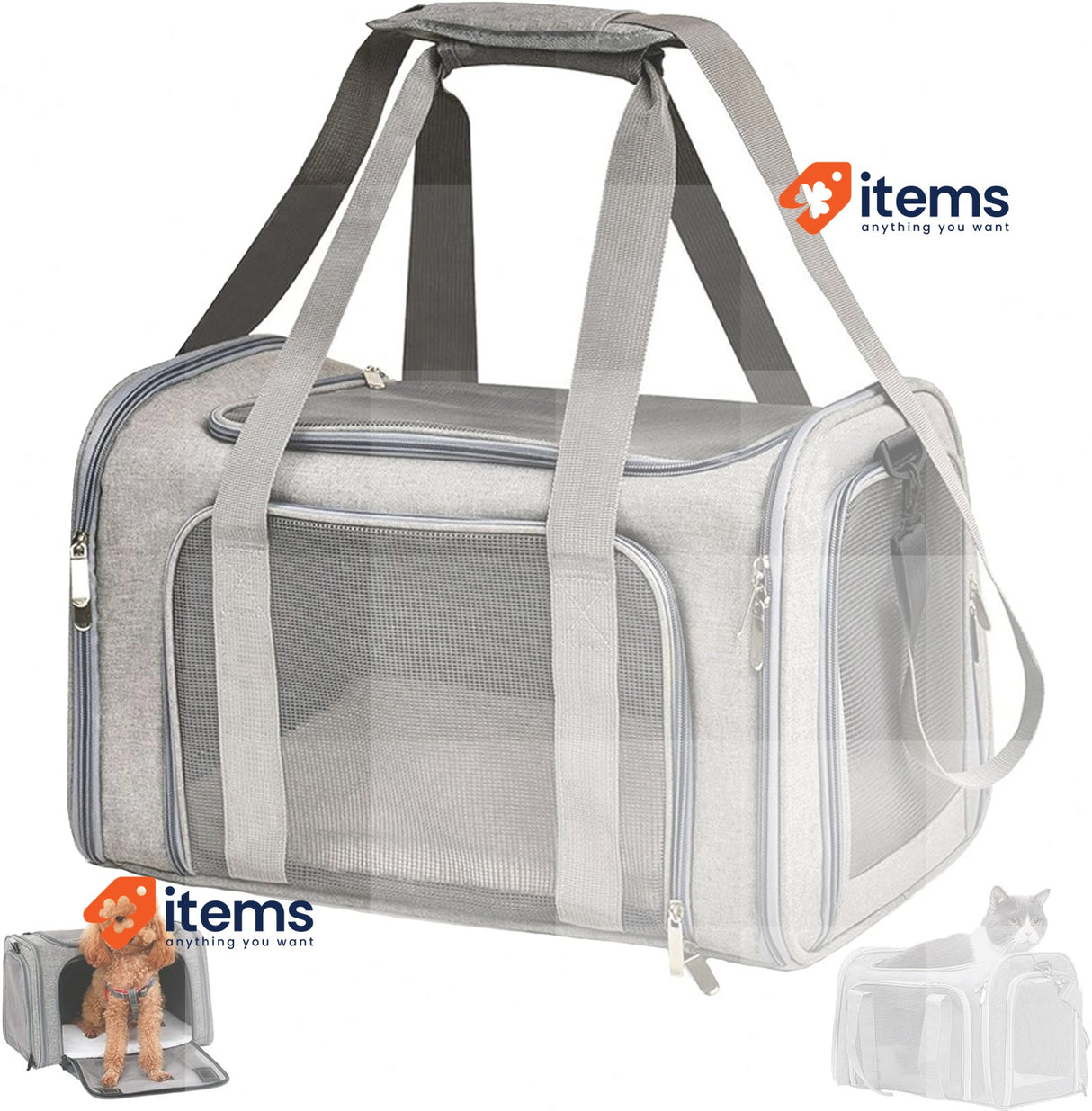 TOFFCAEA Dog Carrier Bag, Breathable Pet Carrier Bag Grey