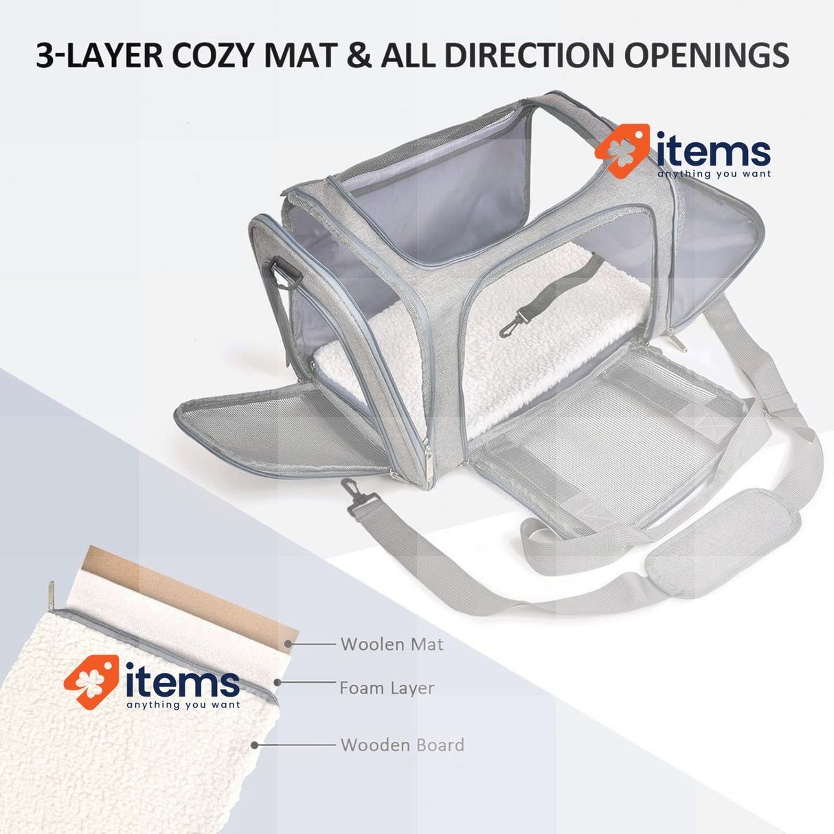 TOFFCAEA Dog Carrier Bag, Breathable Pet Carrier Bag Grey