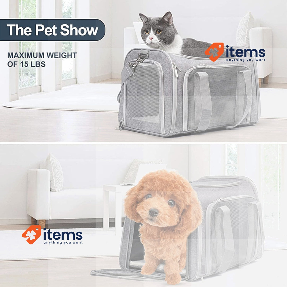 TOFFCAEA Dog Carrier Bag, Breathable Pet Carrier Bag Grey