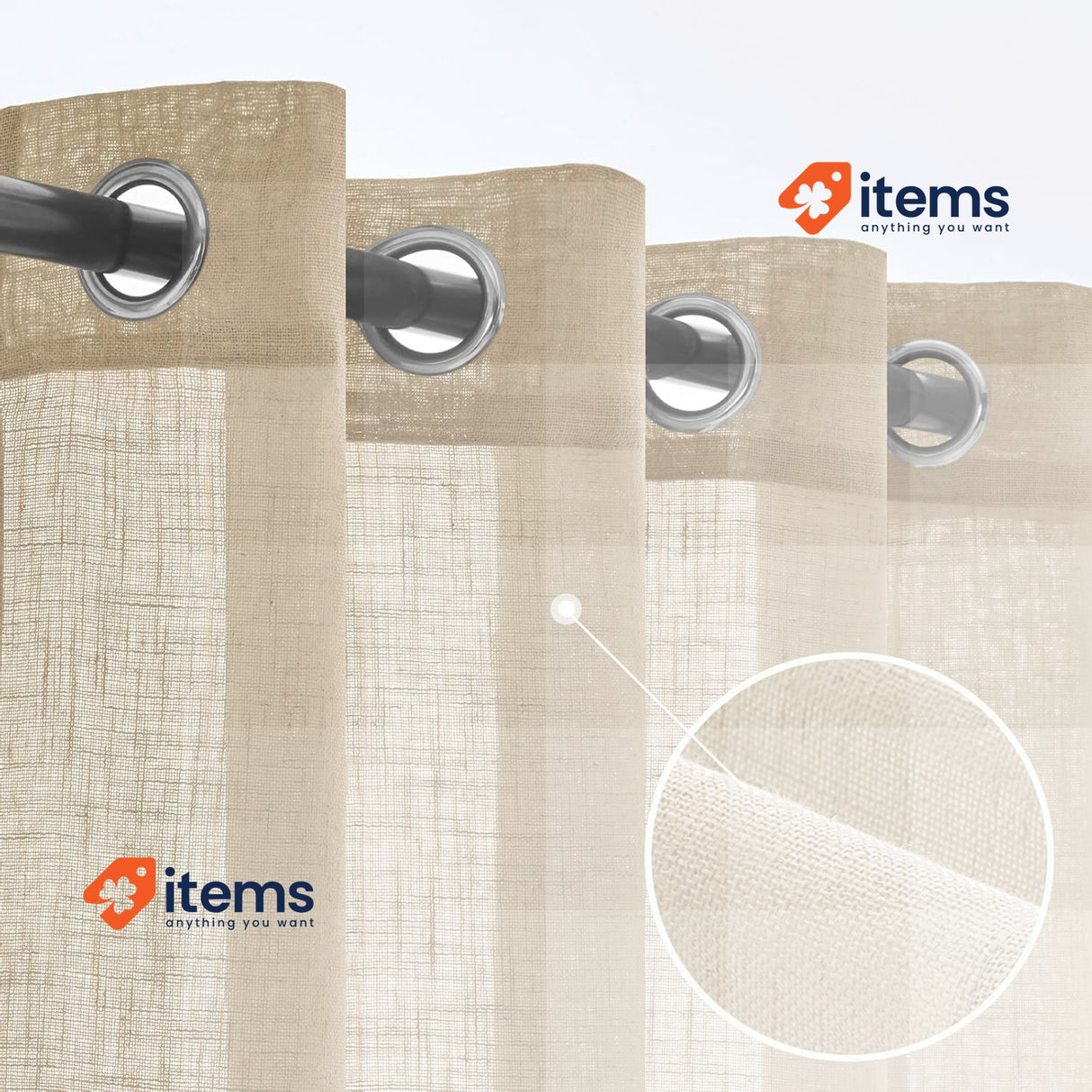 Woaboy Linen Curtains Translucent Curtains 140x245 cm Beige Set of 2 Woaboy Set
