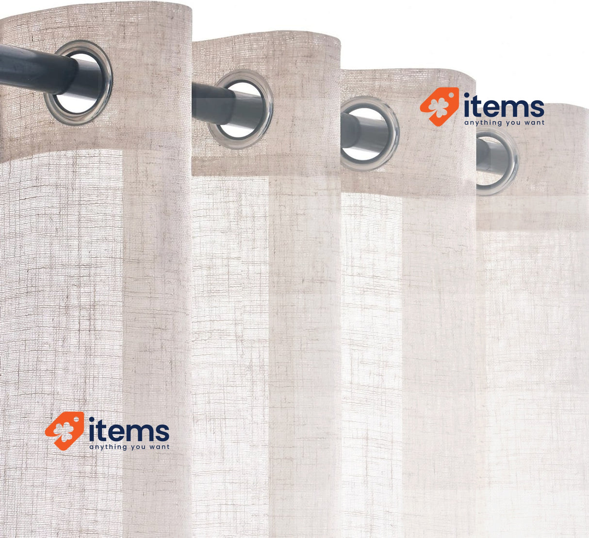 Woaboy Linen White Curtains, Semi-Transparent Curtains, Set of 2, 140 x 260 cm