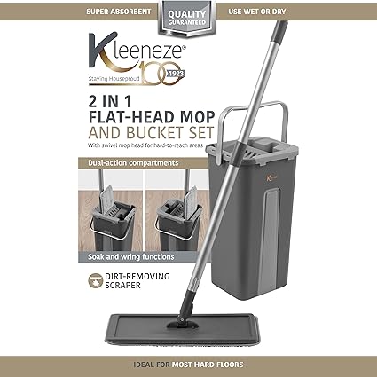 Kleeneze KL028145EU7 Mop & Bucket Set - Flat Head Microfibre Mop Black