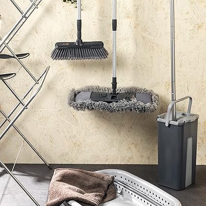 Kleeneze KL028145EU7 Mop & Bucket Set - Flat Head Microfibre Mop Black