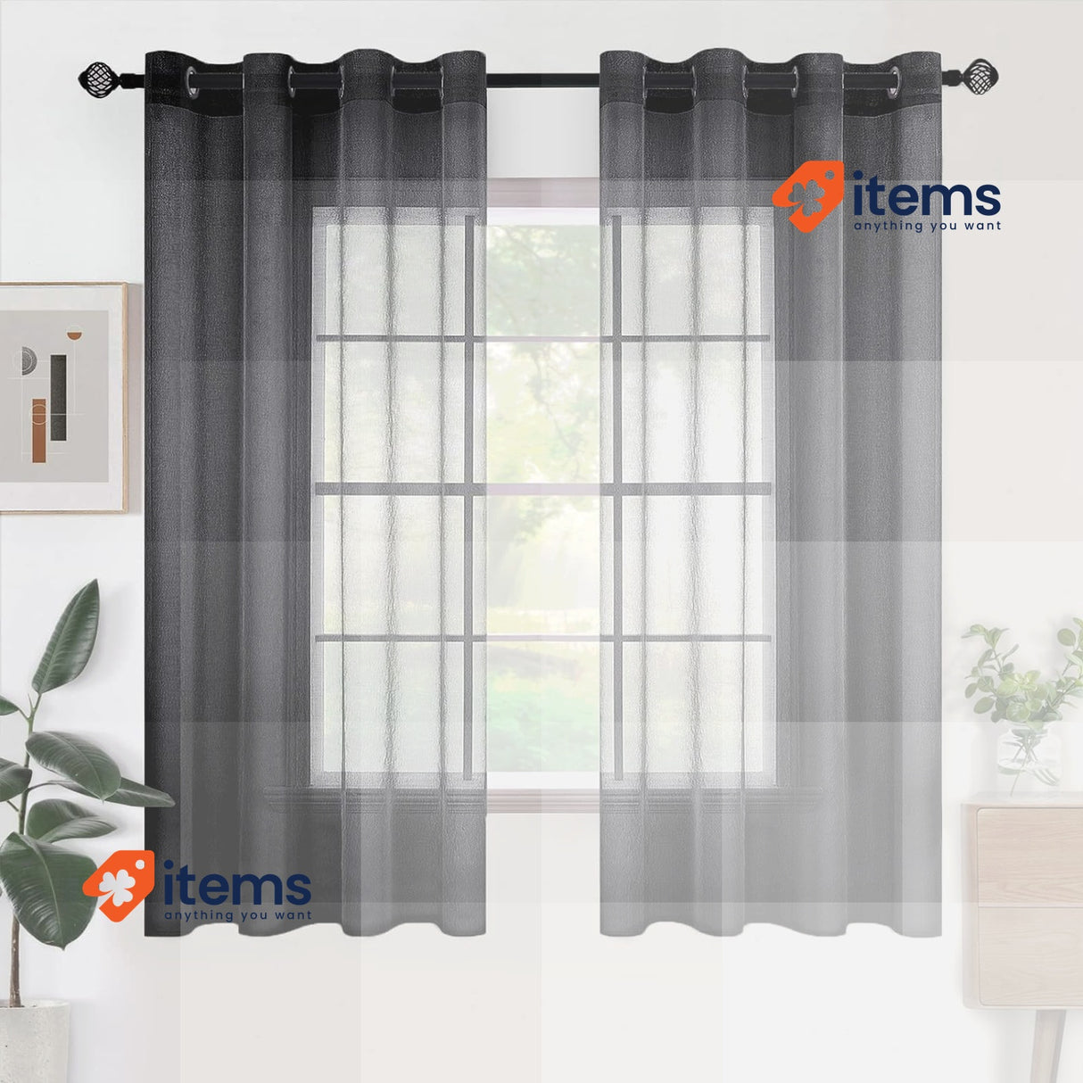Woaboy Voile Curtains Short Black Transparent Living Room Eyelets Store Bedroom