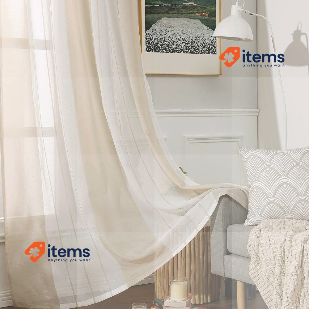 MIULEE Voile Window Curtains Beige 2 X 140 280 White Grey Interior Striped CM