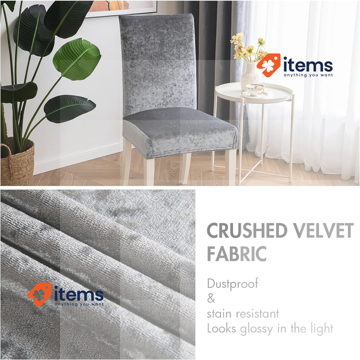 MIULEE Chair Covers Silver Grey Dining Chairs Set Velvet Modern Stretch 4 Seat