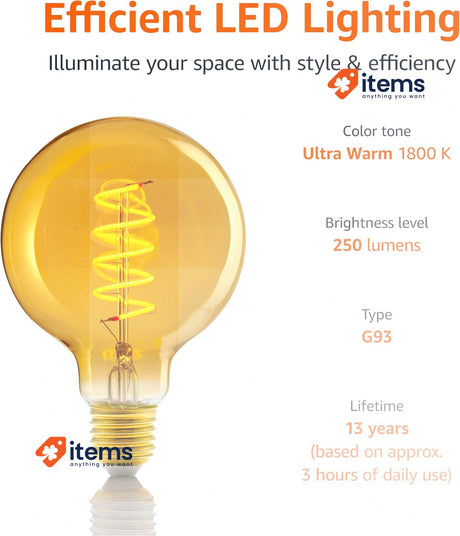 Amazon Basics E27 Vintage LED Bulb, Antique Style Retro Pack of 2 4W 25 W G93