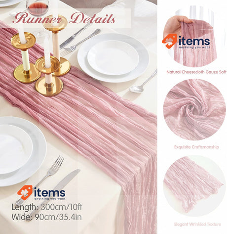 SRIZIAN Dusty Blush Gauze Table Runner 10 Feet Boho Style Birthday Parties
