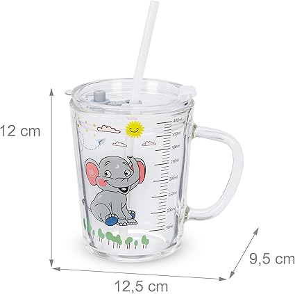 Relaxdays 2X Children's Cups, 80% glass plastic 10% silicone 12 x 12.5 x 9.5 cm