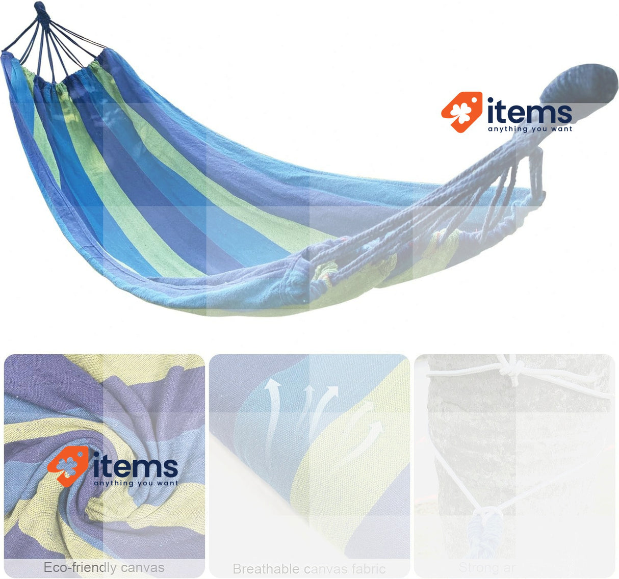 Firschoie Hammock, Canvas 280 x 100 cm, Total Length 280 cm, Load 300 kg
