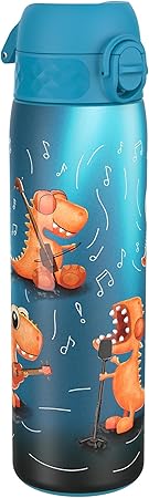 Ion8 Steel Water Bottle, 600 ml/20 oz, Leak Proof, Easy to Open Dino Band