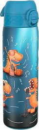 Ion8 Steel Water Bottle, 600 ml/20 oz, Leak Proof, Easy to Open Dino Band