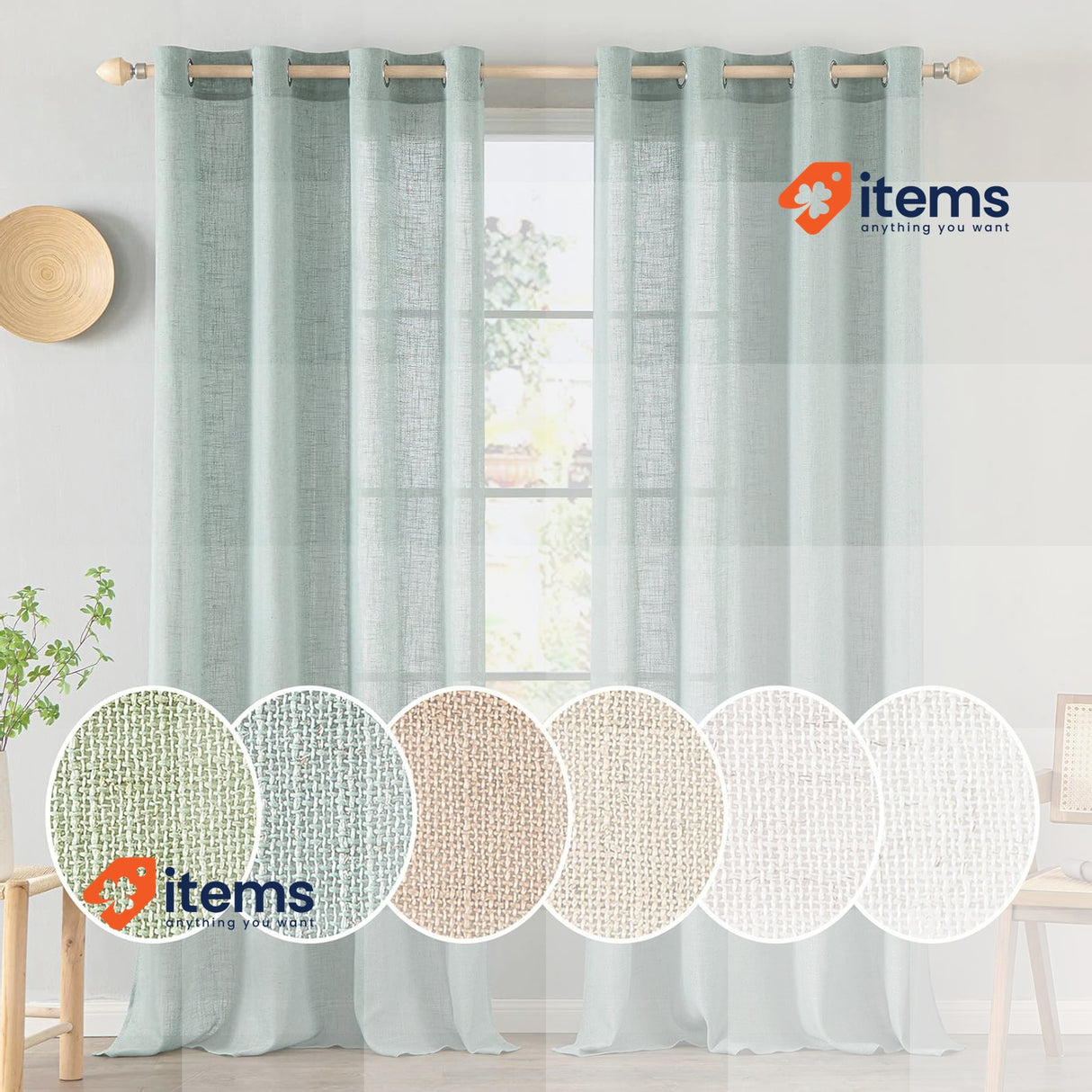 MIULEE Turquoise Voile Curtains for Living Room Net Curtain Pair, 55 x 63 inch