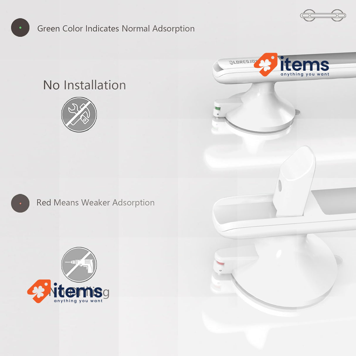 LORESJOY 2 Pack Suction Bathroom Grab Rails, Anti Slip Shower Grab Bar