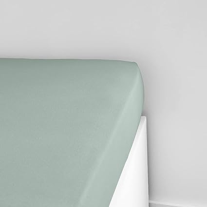 TODAY Essential Fitted Sheet 90 x 190 cm Jersey 100% Cotton Plain Celadon