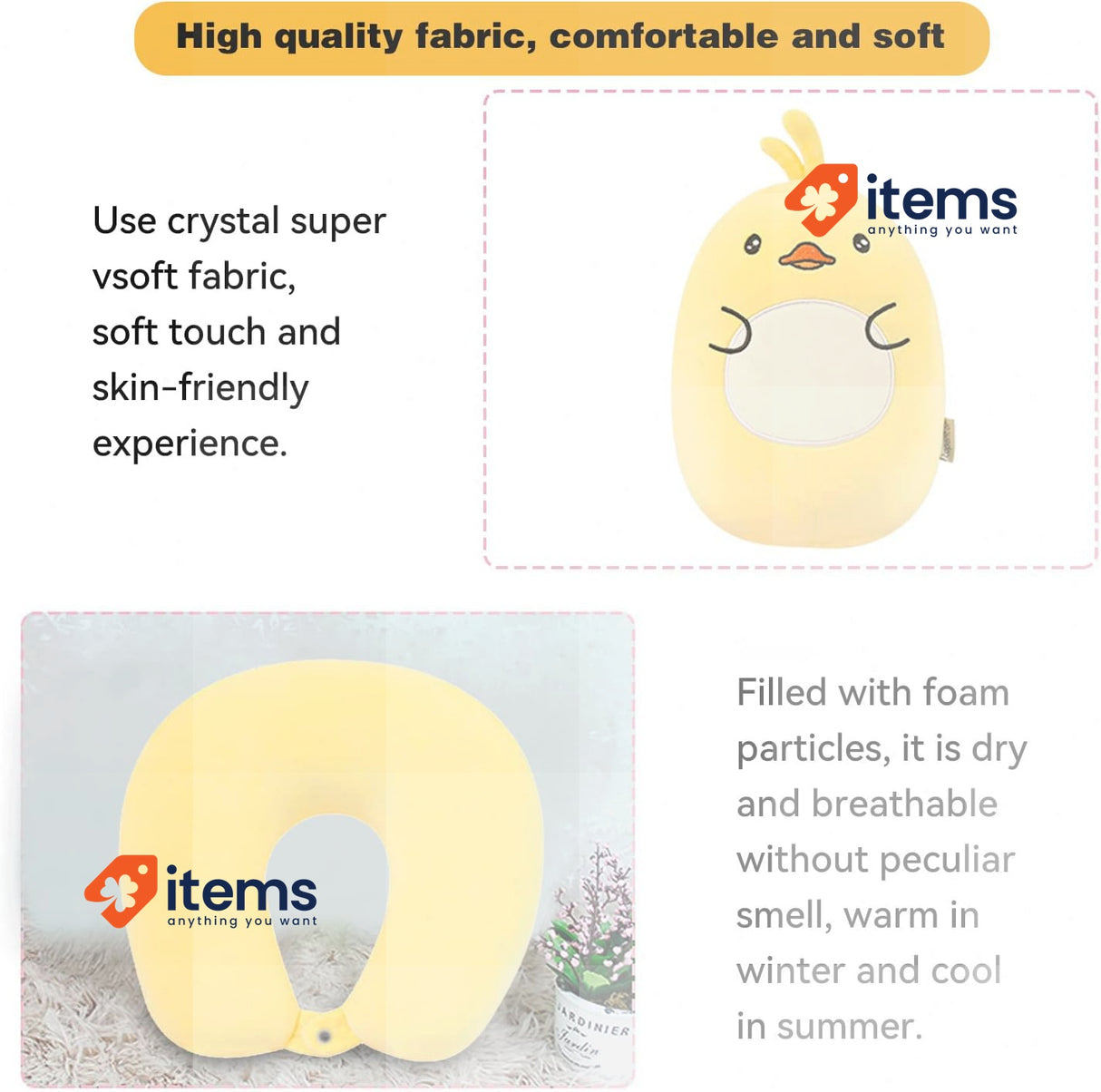 JOYRAVO Kids Travel Pillow 2-in-1 Deformable Neck Pillow U-Shape Yellow Duck