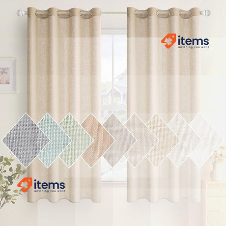 Woaboy Sheer Voile Lineen Curtains For Living Room, Bedroom, 2 Pieces 140x175cm