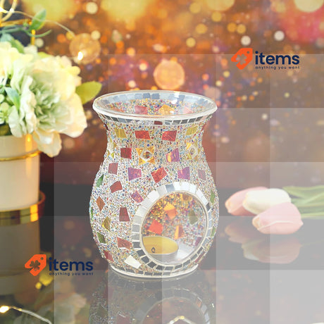 SUMNACON Glass Oil Burner with Candle Holder Tea Light Holder Colourful