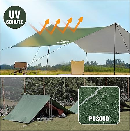 OVERMONT Tent tarpaulin For Outdoor Hiking Green 3m x 3m