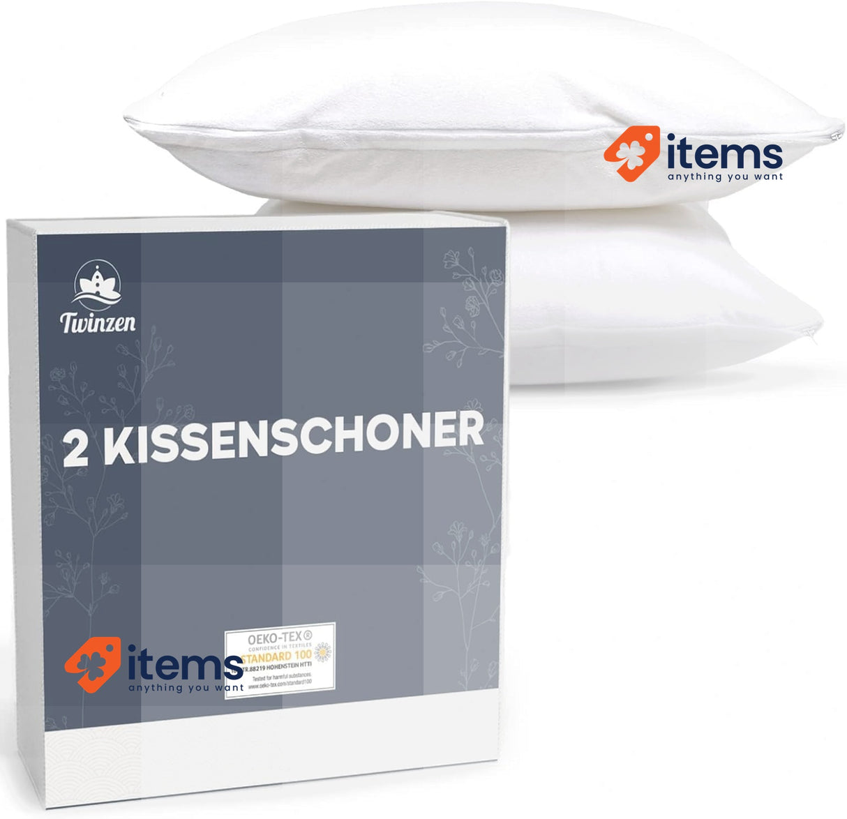 Twinzen Pillow Protector Set of 2 Waterproof Pillow Protectors w/ Zipper 80x80