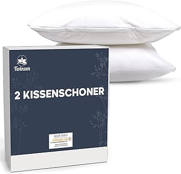 Twinzen Set of 2 Waterproof Pillow Protectors with Zipper White