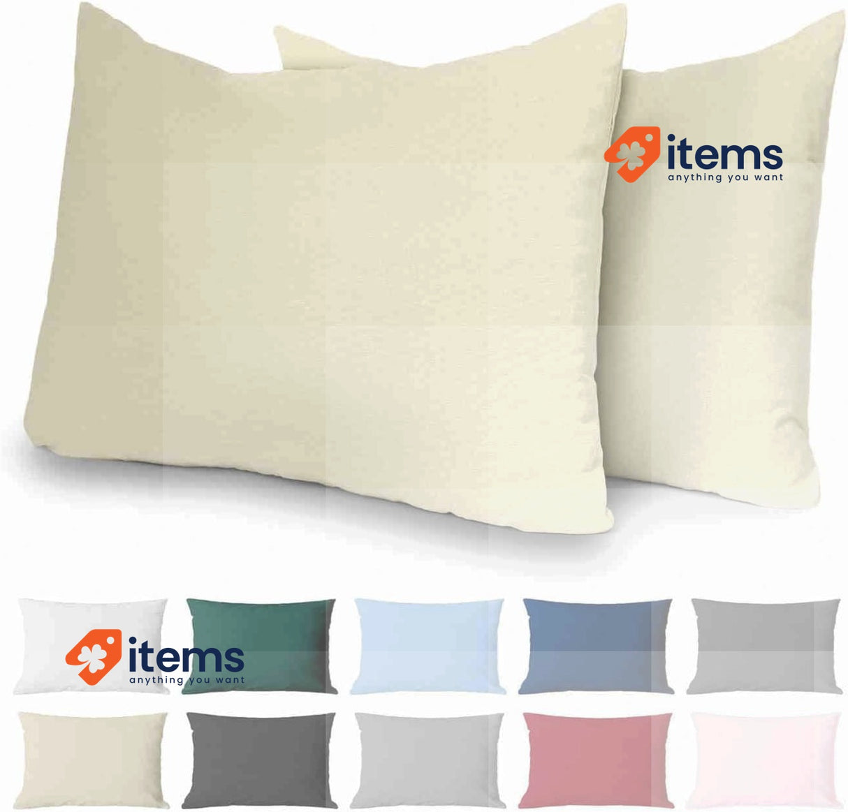 Dreamzie Set of 2 Reinforced Cotton Pillowcases, 60 x 60 cm, Beige Pillow Case